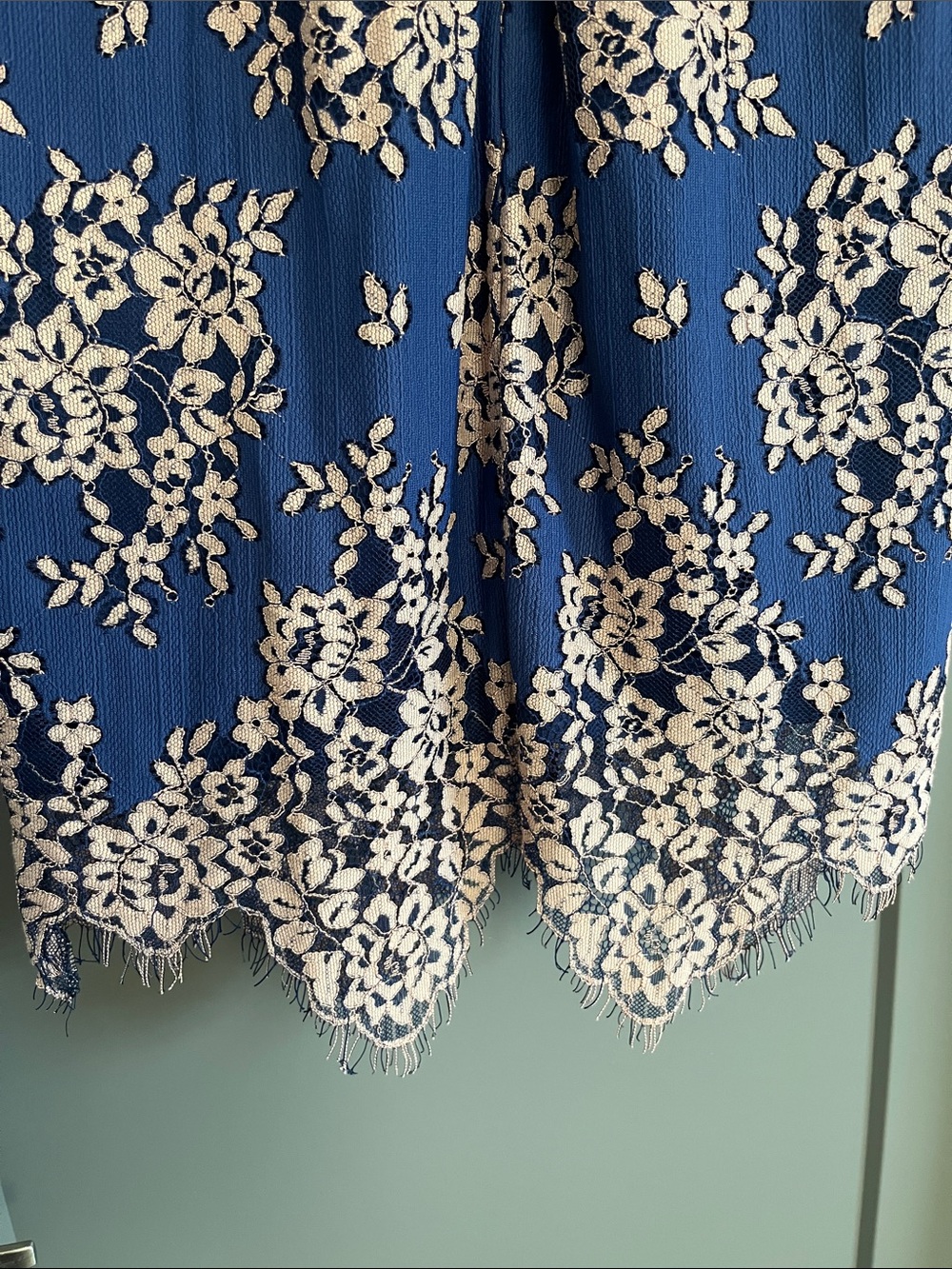 Blue Floral Lace Slip Dress with Pink Floral Appliqué - Picture 4 of 7